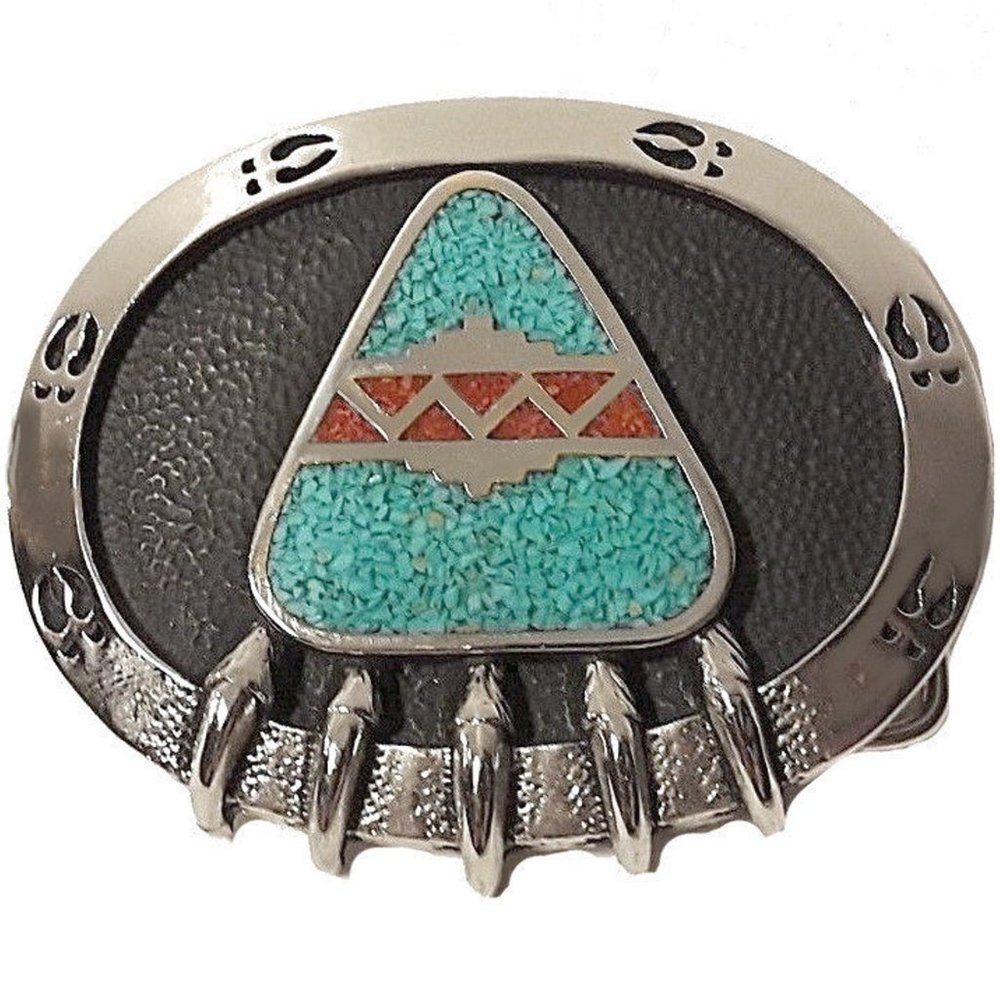 Turquoise Coral Bear Paw Belt Buckle Claw Inlay